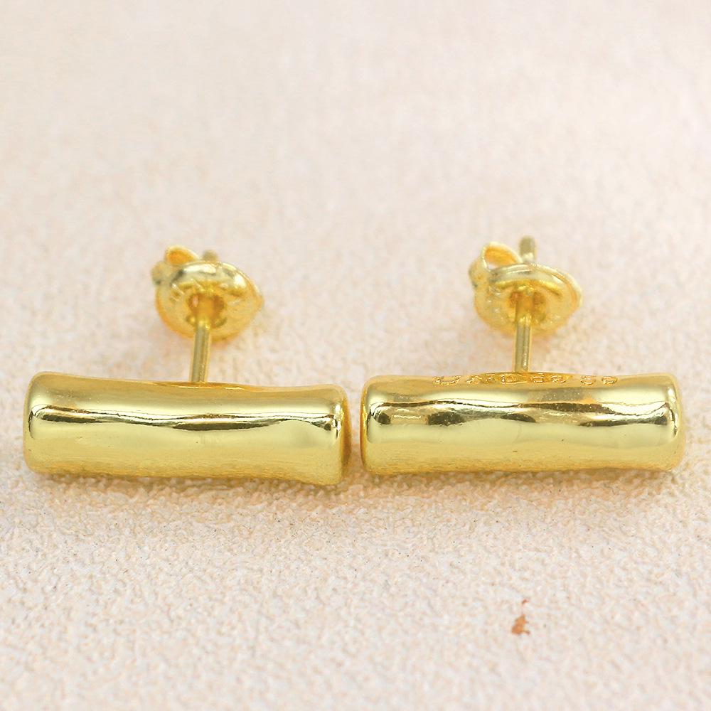UNOde50 Gold Silver Bamboo Stud Earrings - Wide Surface Luxury Design