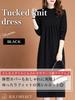 BN1 Select Knit High Below the BN265 BLK M Women's Dress, Beautiful, Fall/Winter/Spring, Neck, Knee, Black,