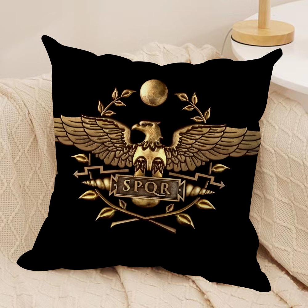 Gold Imperial Eagle Rome Spqr Cushion Cover Silky Short Plush Invisible Zipper Dustproof Sofa Pillow Case For Home Decor
