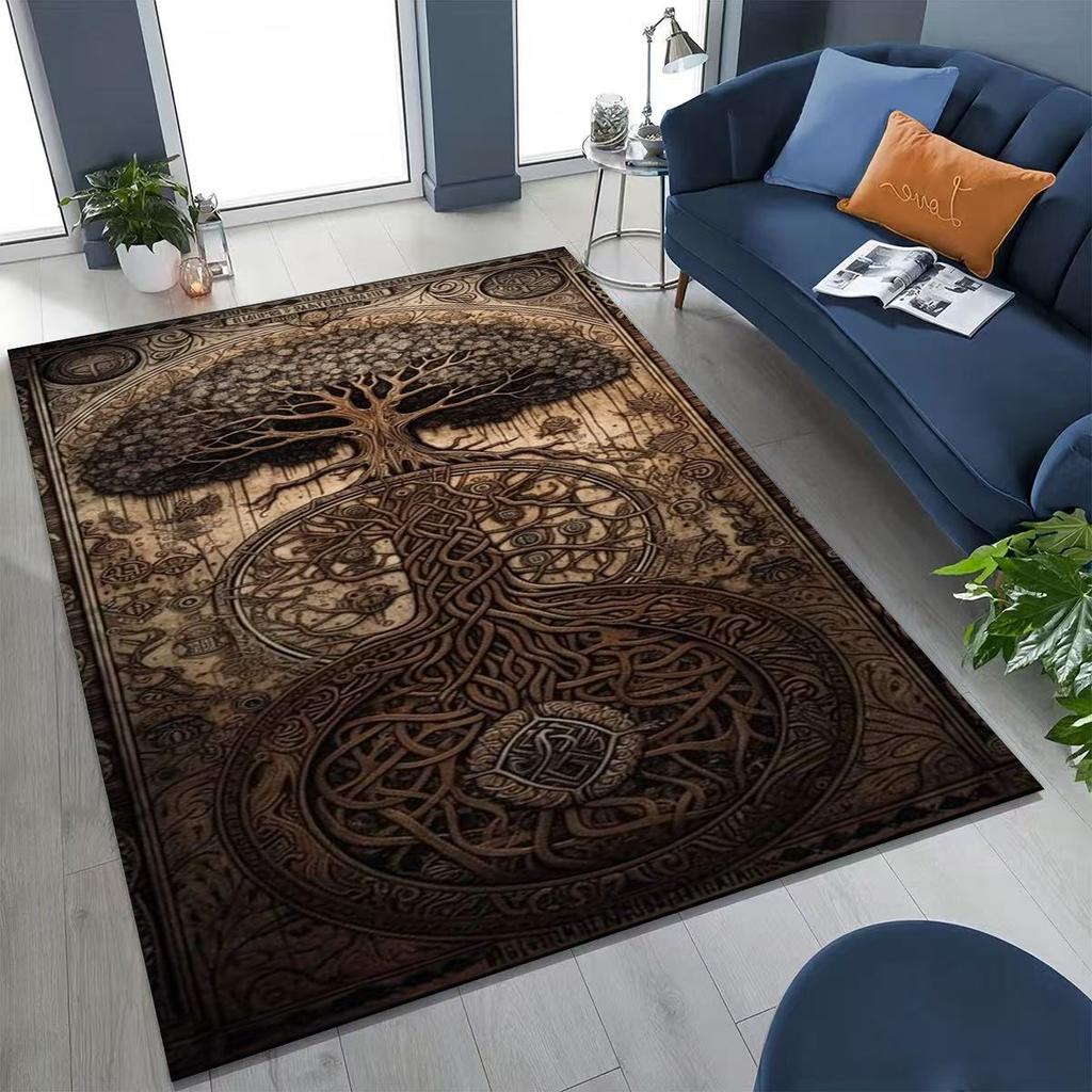 Nordic Viking Warrior Symbol Valhalla Valknut Rune Moto Rug for Bedroom Living Room Sofa Home Doormat Decor,Non-slip Floor Mat