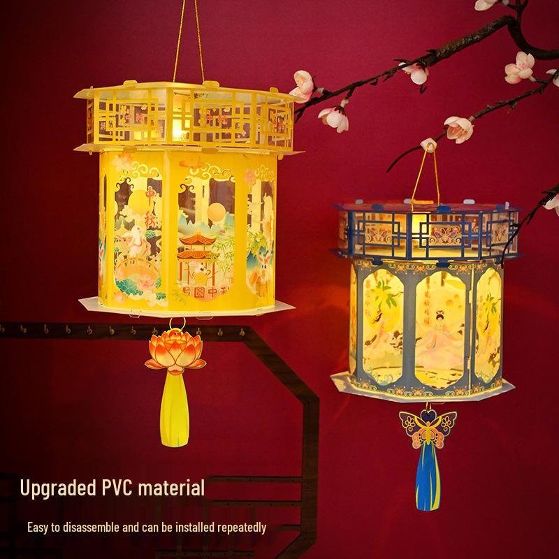 Retro Mid-Autumn Festival DIY Children's Handheld Luminous Projection Palace Lantern