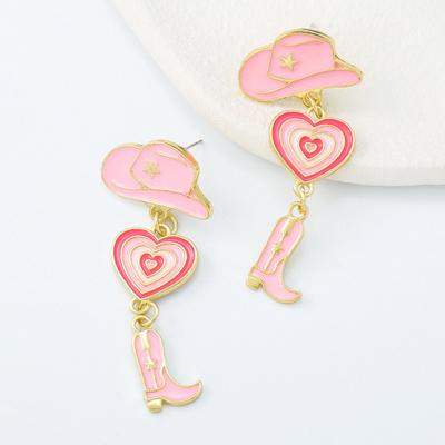 Line Jewelry Modern Trendy Girl Earrings Hat Love Cowboy Boots Drip Oil Multilayer Earrings