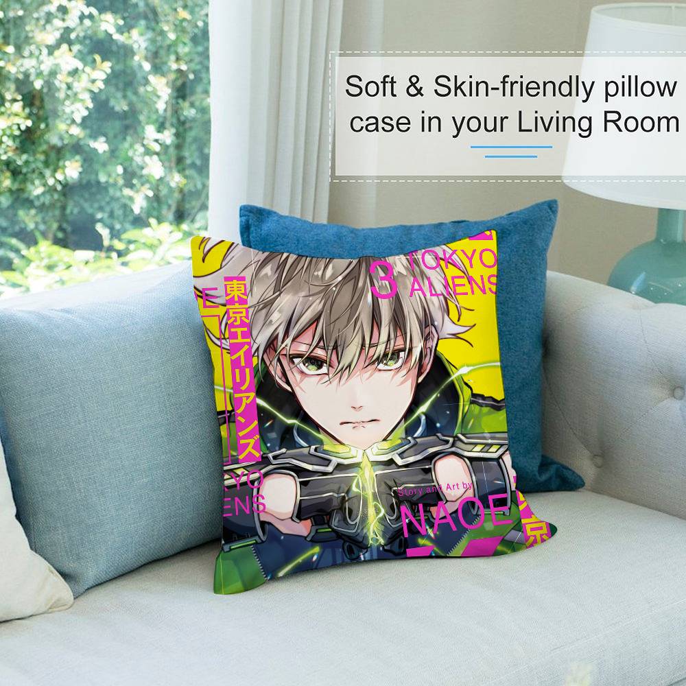 Anime Tokyo A-Aliens Pillow Case Short Plush Double-sided Print Square Throw Pillow Covers Sofa Home Cushion Decor