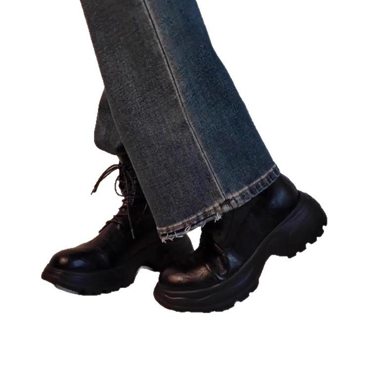 Cowhide version~ British style retro platform Martin boots women's autumn and winter 2025 new lace-up heightening thin boots short boots