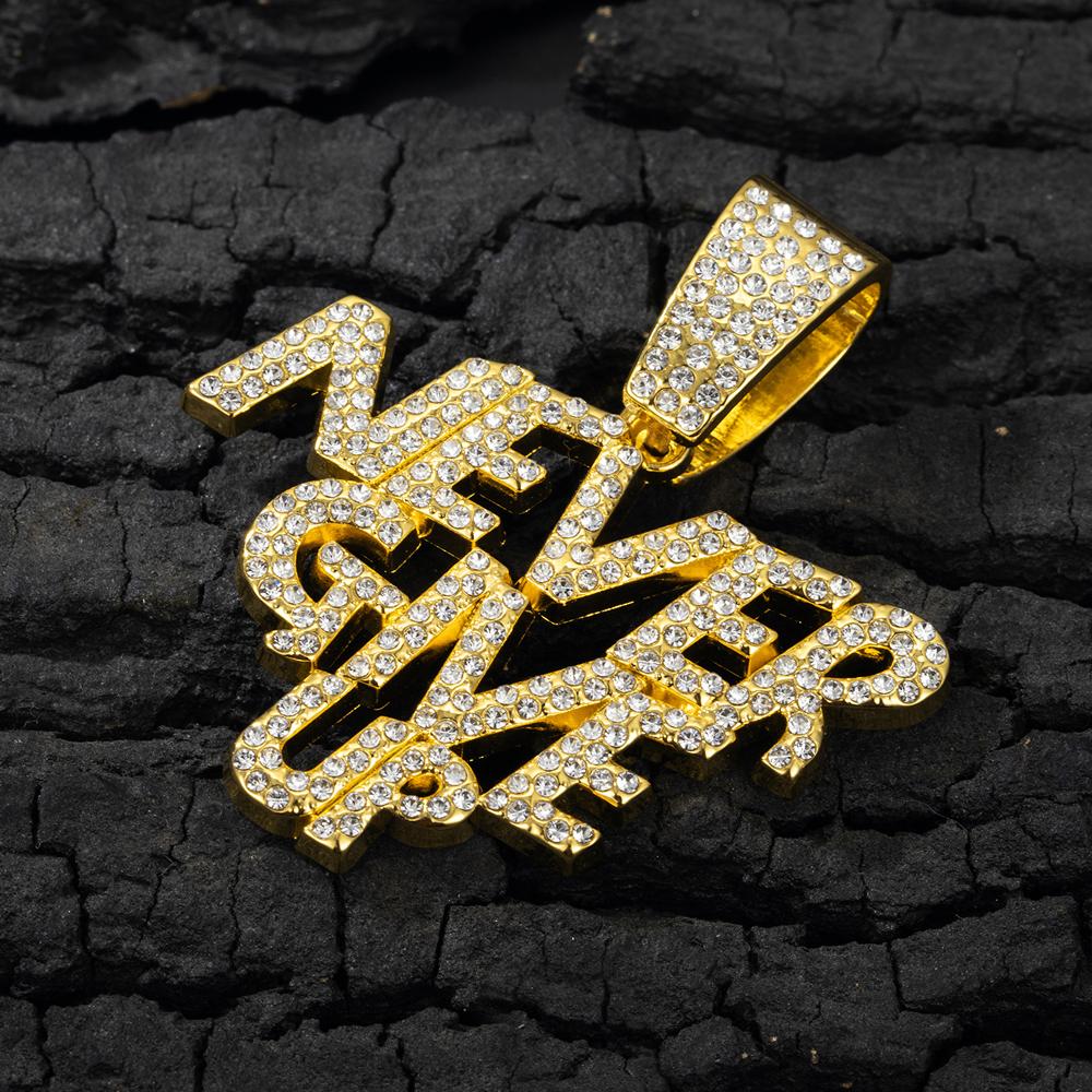 New Men Hip Hop NEVER GIVE UP Pendant Necklace Crystal Cuban Chain HipHop Iced Out Bling Necklaces Fashion Charm Women Jewelry