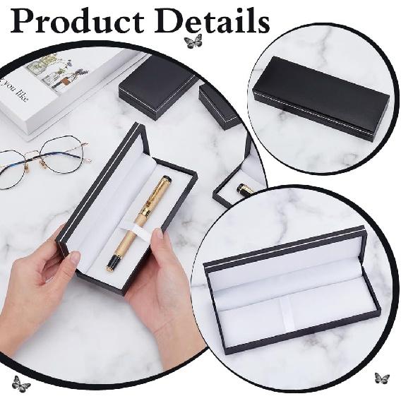 BENECREAT 6 Pcs Black Pen Gift Box, 6.9x2.3x1 Inch PU Leather Penbox, Empty Long Fountain Pen Box for Packaging, Back to School Season, Graduation