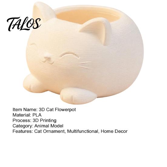 Milky White Cat Decor 3D Printed Ornament, Flower And Makeup Brush Holder, Design, Cute Planter Stable Base Decorative Plant Pot, for Office Desk Home