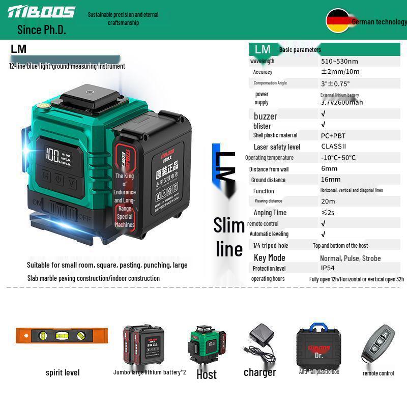 Green Light Outdoor Infrared Laser Level with Automatic Wall & Floor Alignment