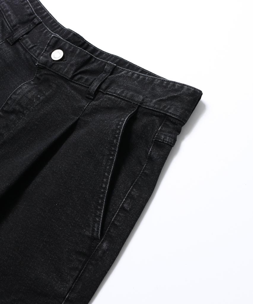 UCLA Unisex Single-Pleat Wide Denim Pants [Black] (Ubadp90)
