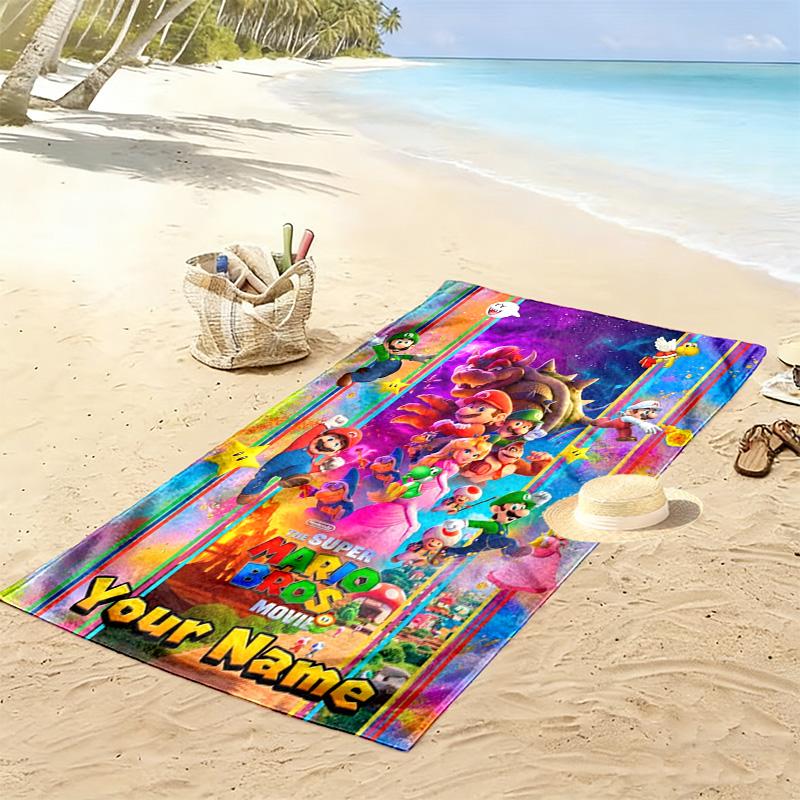 Name Custom Mario Print Beach Towel, Large Soft Quick Dry Towel for Beach Camping Swimming