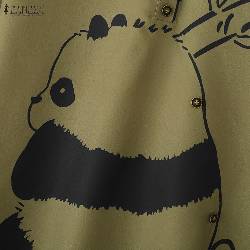 ZANZEA Women Casual Doll Collar Summer Half Sleeve Print Blouse