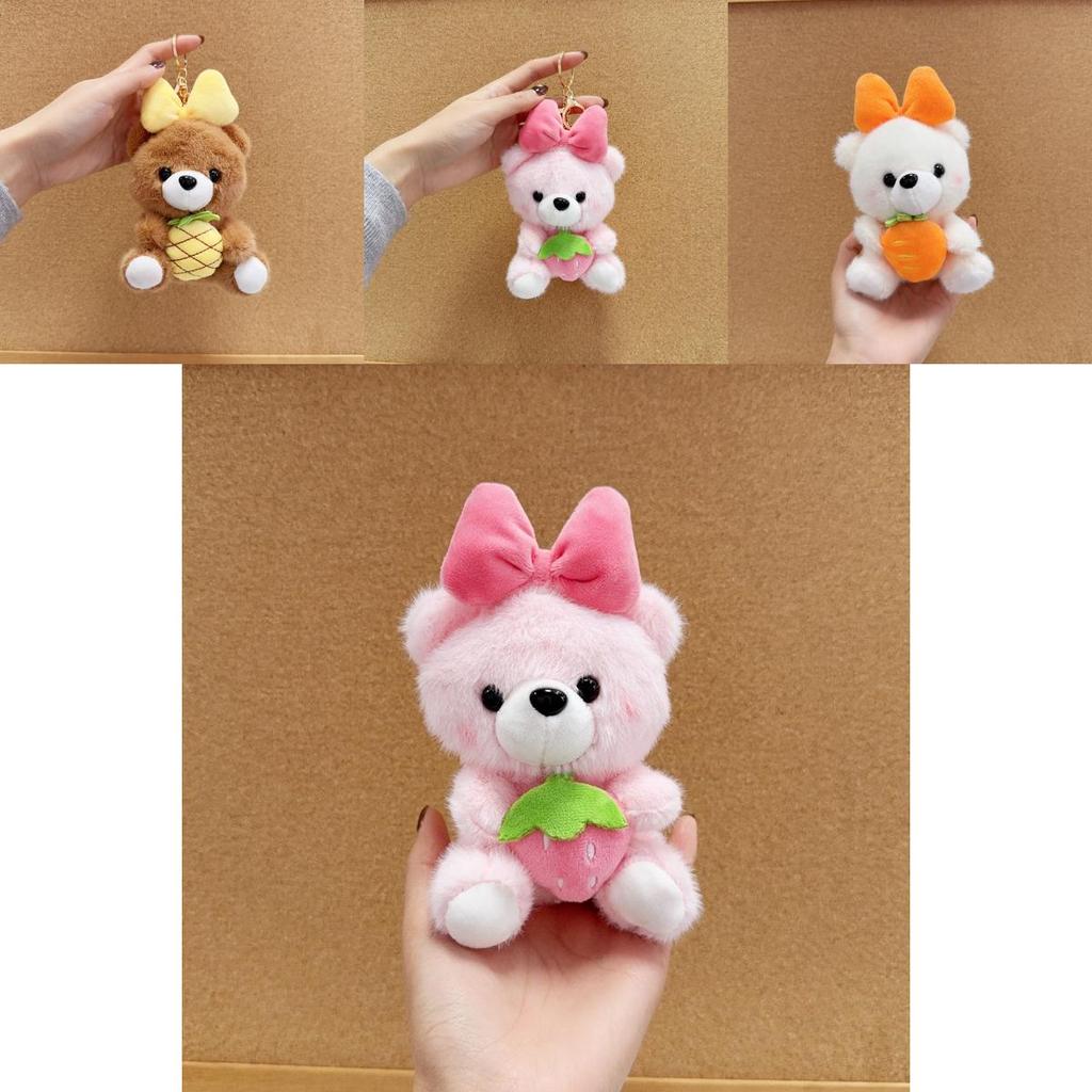 Adorable Bear Plush Toy Keychain With Fruitthemed Butterfly Bow And Metal Chain