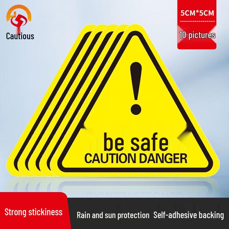 Shengu 10-Pack PVC Triangular Warning Sign Stickers 5x5 CM