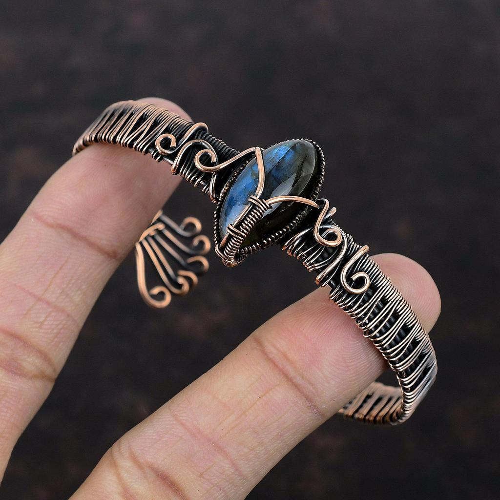 Labradorit Armreif Kupferdraht gewickelt Armreif Verstellbarer Armreif Edelstein Armreif Handarbeit Armreif Labradorit Schmuck Als Geschenk