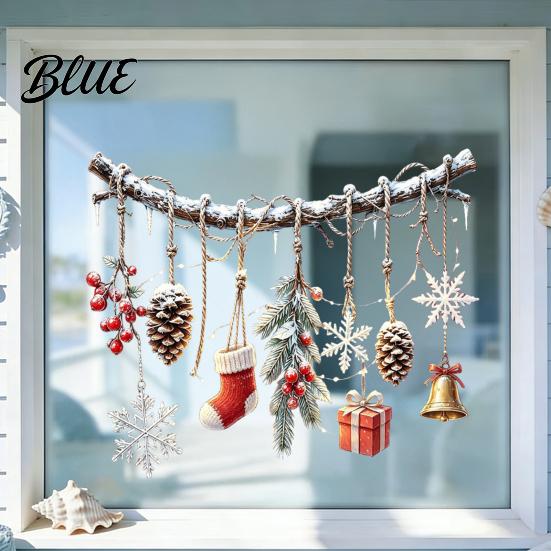 Removable PVC Window Film Christmas Branch and Pendants Clings Waterproof Static Glass Stickers Winter Pinecone Decals Bell Snowflake Stocking