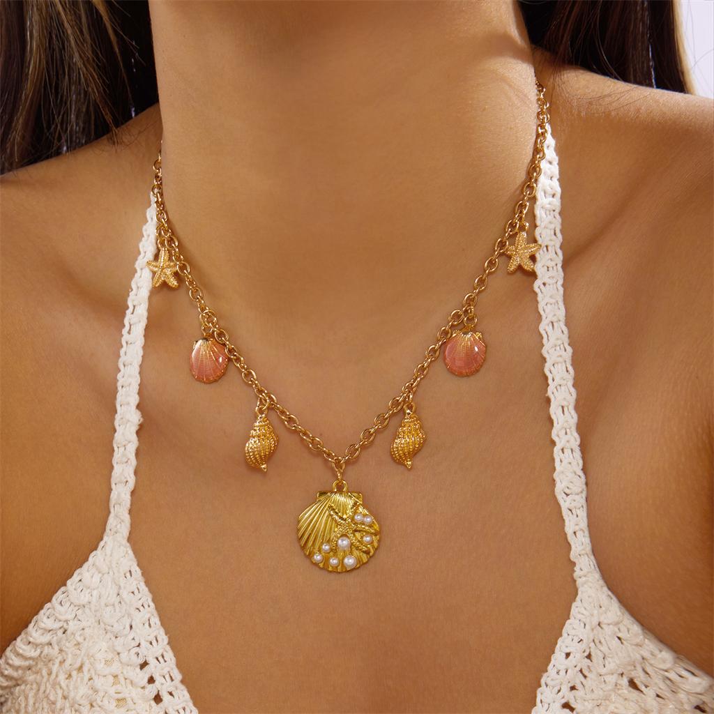Ocean Style Multi-element Pendant Necklace for Women Starfish Conch Turtle Shell Dolphin Necklace Trendy Summer Beach Jewelry