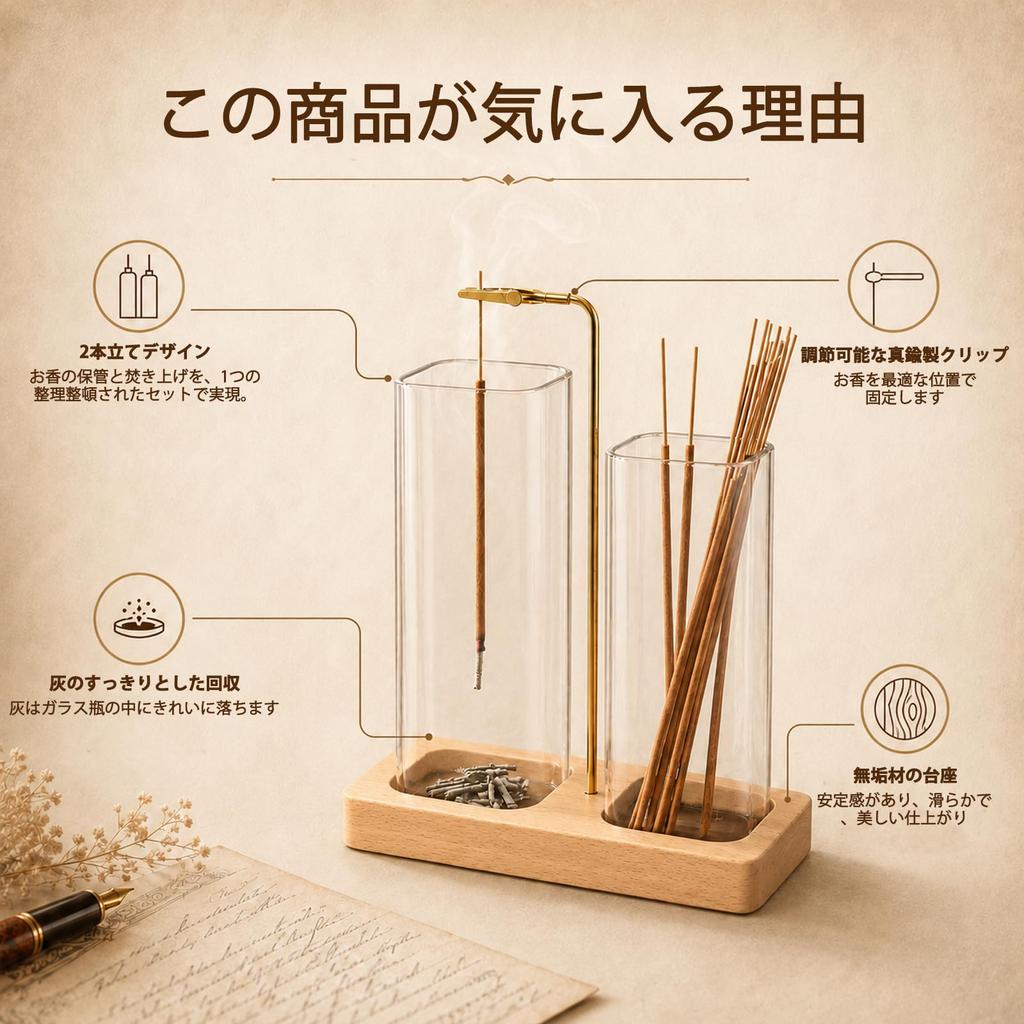 HARUMAKI Hanging Incense Holder Solid Wood & Glass Ash Catcher Handmade Vintage Interior Burner for Entryway Living Room