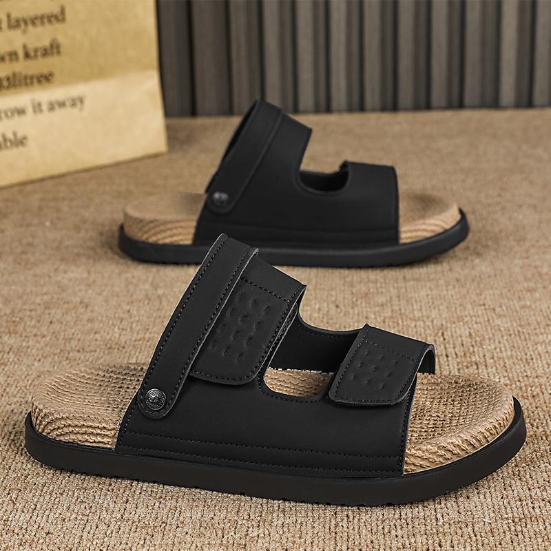Fashion Summer Men's Leather Sandals Non-Slip Anti-Odor Beach Shoes First Layer Cowhide Outer Wear Casual Tpr Sandals Men's Wholesale