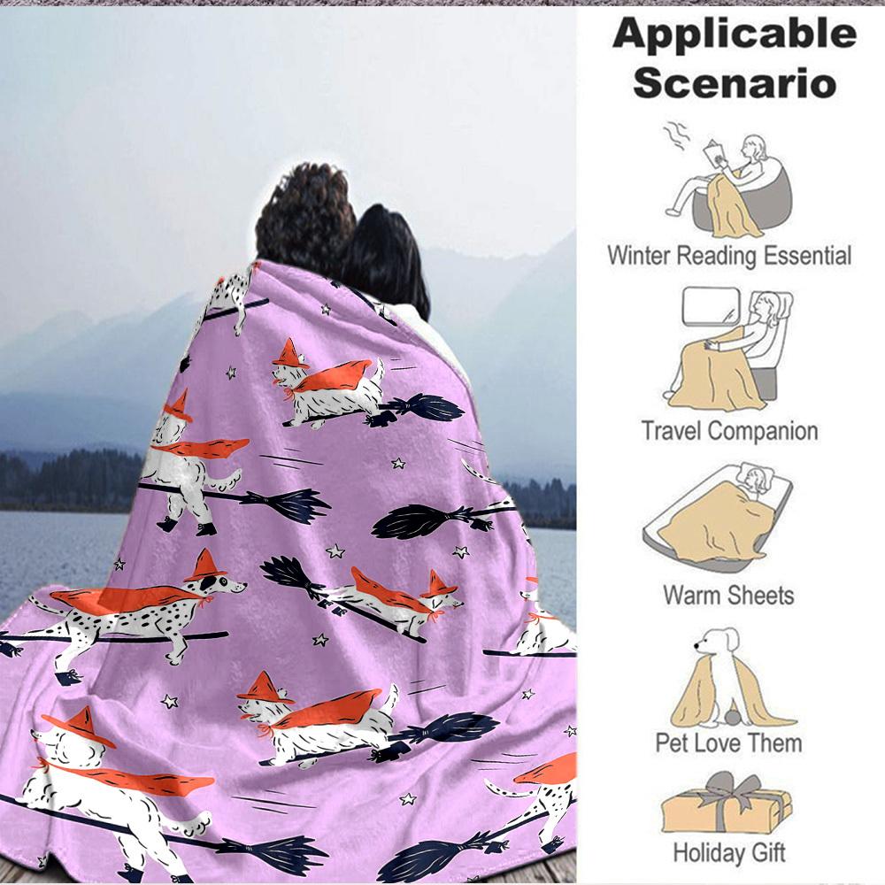 1pc Halloween Dogs Print Blanket Lightweight Flannel Throw Blanket For Sofa, Bed, Living Room, Office, Outdoor Travel, Camping