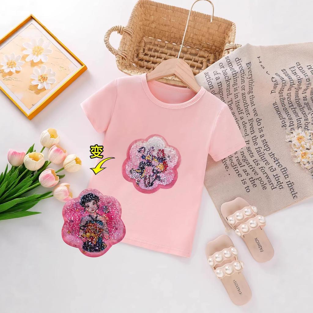 Little Witch Hunters T-Shirt Summer Kids Cartoon KPOP Sequins Shimmering Pattern T-Shirt