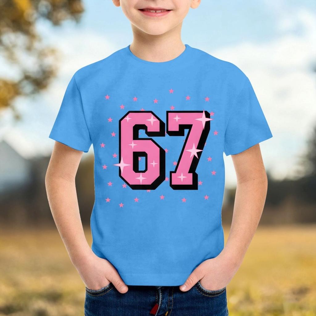 Fashion Minimalist Number 67 T-Shirt for Children Summer Vintage T-Shirts Round Neck Hippie Tees Oversized Casual Top Clothing