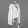 European and American Design Sense White Jacquard V-neck Shirt 1116 Autumn Cotton Long-sleeved Retro Loose Casual Women's Top