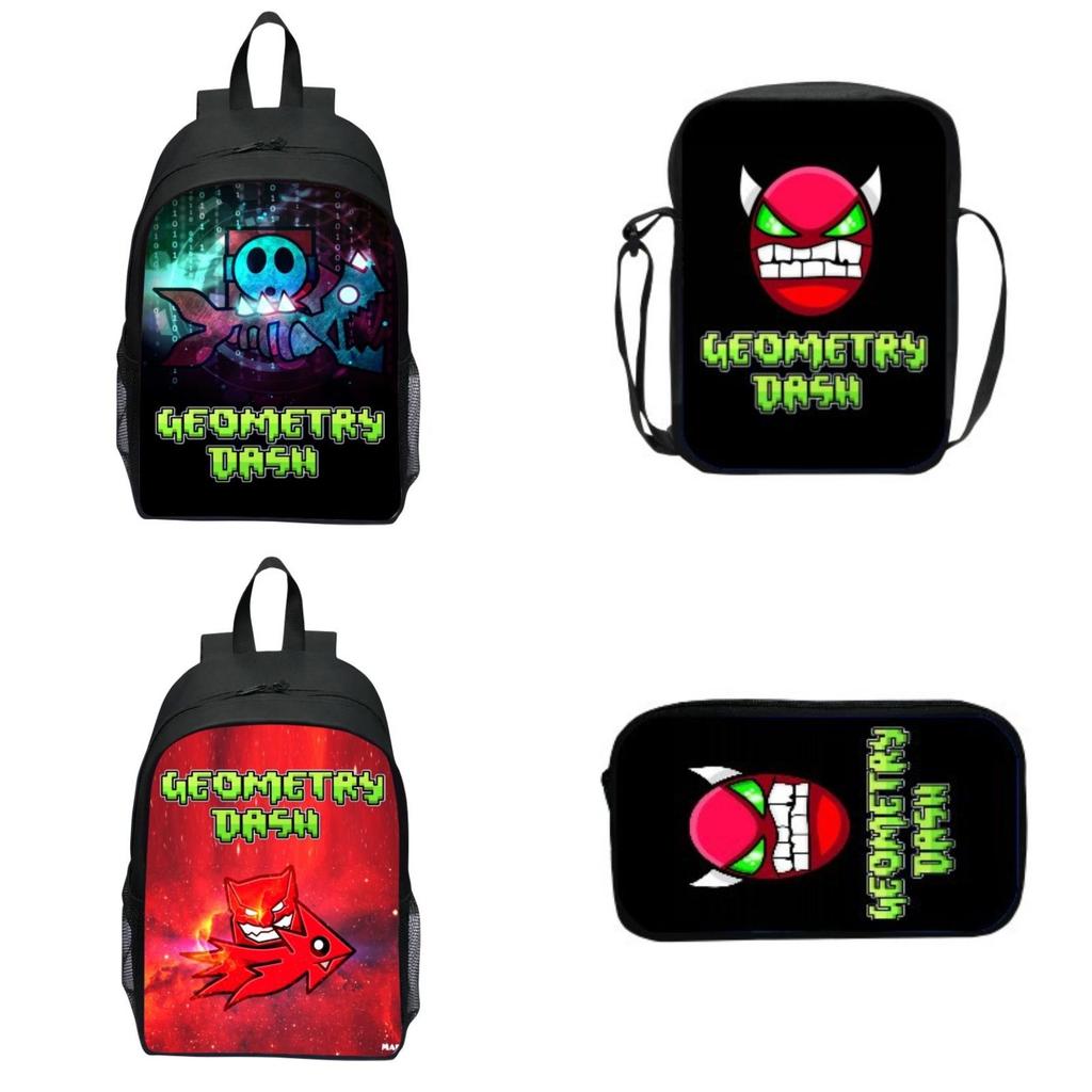 16-inch Children's Backpack Set Geometric Dash Durable Shockproof And Lightweight