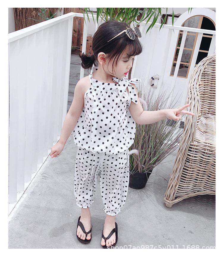 

2025 Summer Polka Dot Halter Two-Piece Chiffon Set for Girls (Ages 3-8) 100 cm білий