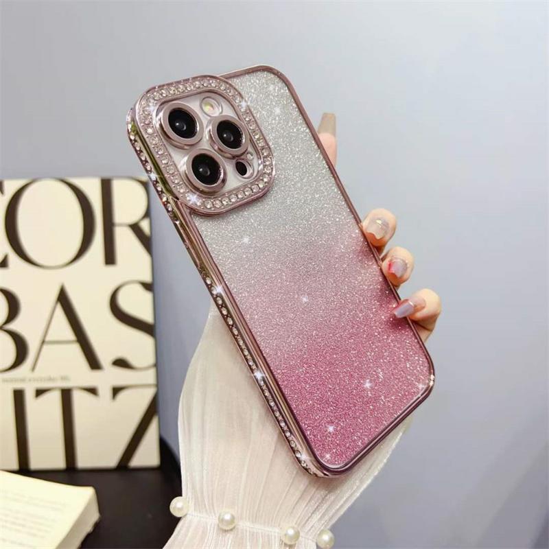 Luxury Fashion Gradient Diamond Soft TPU Phone Case For iPhone 14 13 12 11 Pro Max Electroplating Shockproof Case For iPhone 14 13 12 11