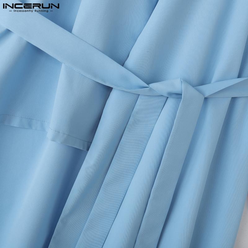 INCERUN Autumn Men Long Sleeve Belt Irregular Long Cardigan Coats Outwear