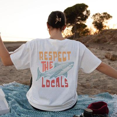 Respect The Locals Shark Tshirts Women Street Hip Hop Clothes Summer Breathable Short Sleeve Soft Comfortable T-Shirt Female