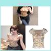 Polyester Floral Offshoulder Short Sleeve Crop Top For Summer Fashionistas
