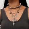 Cool Gothic Cross Pendant Necklaces for Women Men Multi Layer Beads Choker Necklace Hip Hop Punk Jewelry Gifts