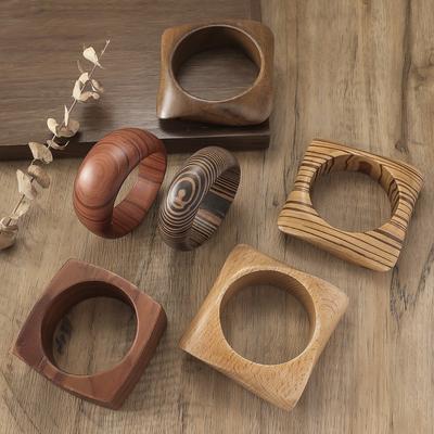 Square Wooden Bracelet Round Burlywood Hand Ring Fashion Wood Grain Bangle  Unisex