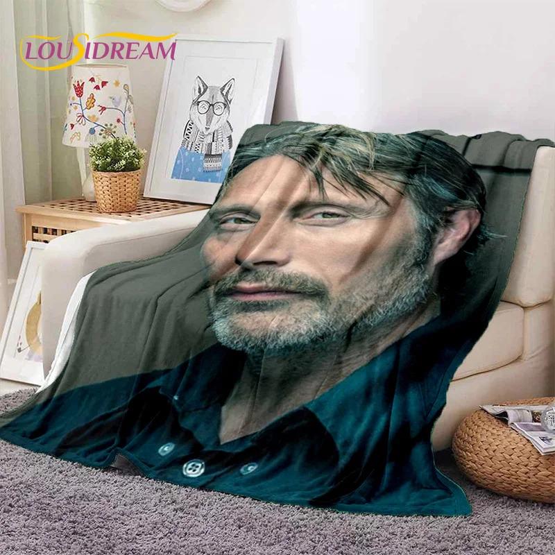 Mads Mikkelsen 3D Schauspieler Star Weiche Flanelldecke für Betten Schlafzimmer Sofa Picknick, Überwurfdecke zum Zudecken Outdoor Freizeit Nickerchen Geschenk