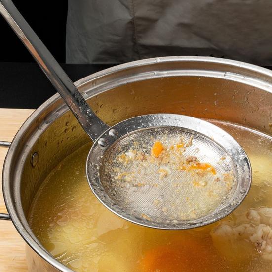 Stainless Steel Colander Strainer Spoon Fine Mesh Handle Oil Filter Food Strainer Kitchen Gadget for Soups Stews Fruits Vegetables