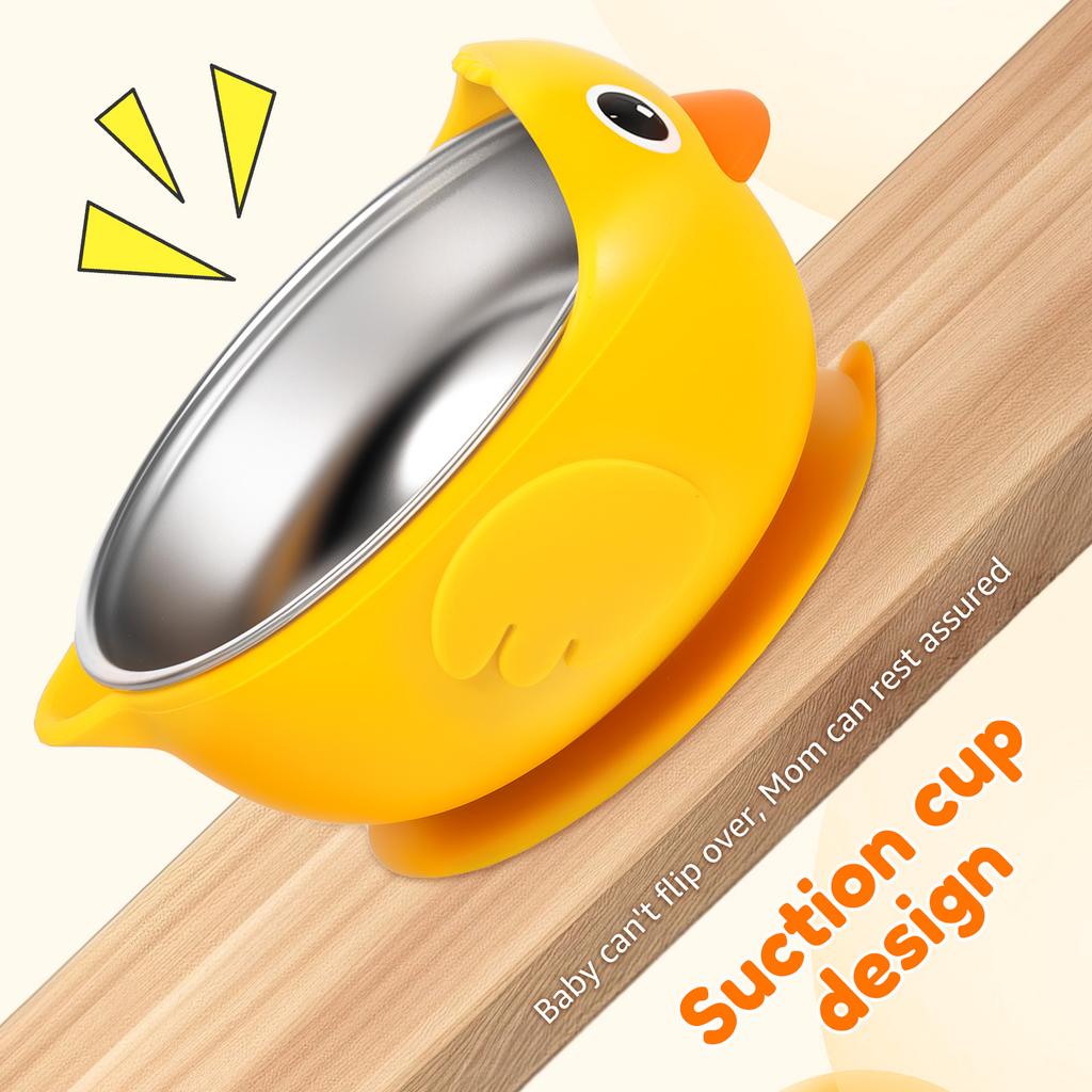2 Pcs 304 Stainless Steel Baby Bowl with Suction and Silicone Sleeve Baby Bowls Cute Animal Design Toddler Bowl for Baby Feeding