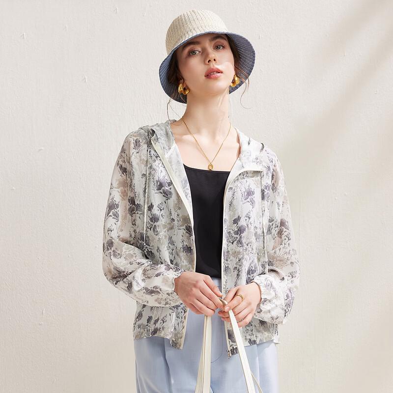 Zhaojun Women's Floral Silk Hooded Jacket