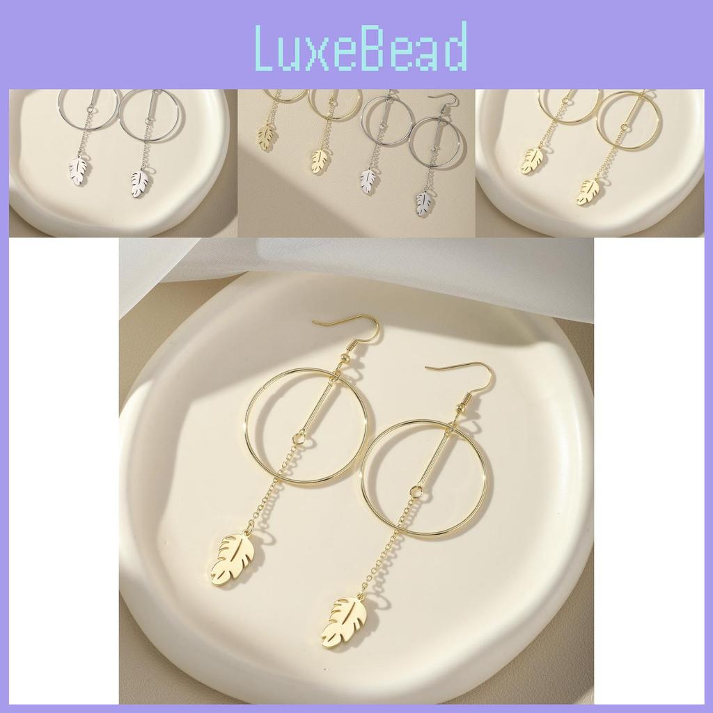 Large Geometric Stainless Steel Tassel Earrings With Feather Leaf Pendant Retro Style