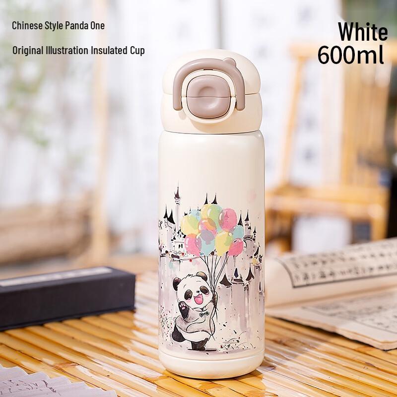 Diller 600ml Kids Dual-Drink Insulated Panda Water Bottle