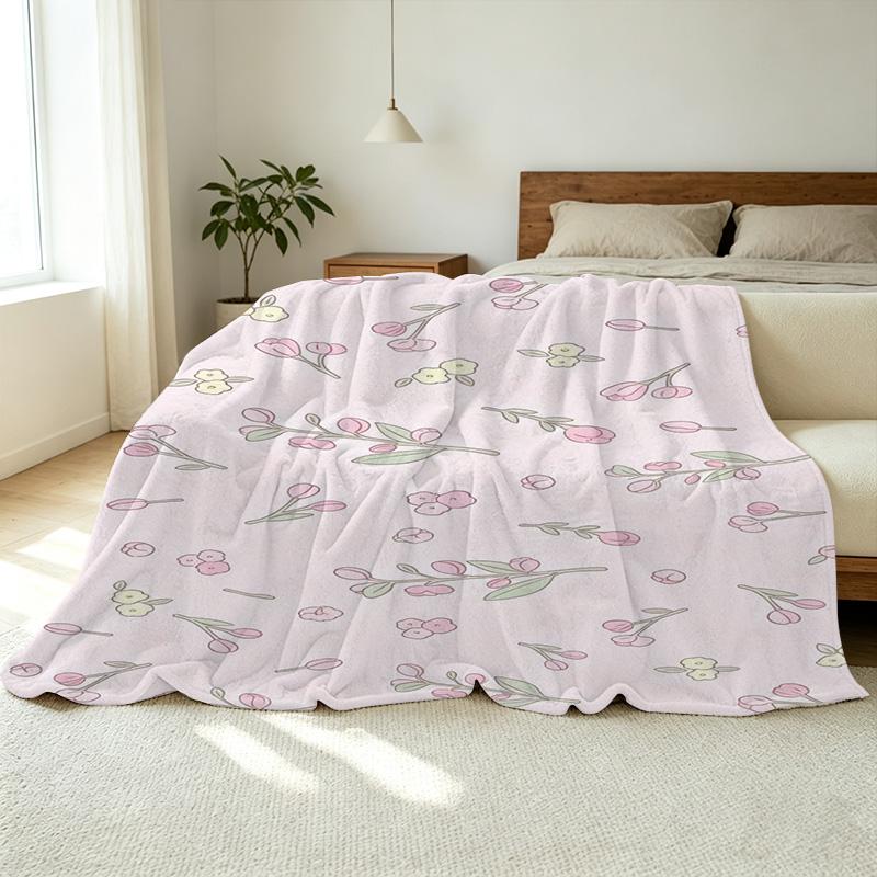 Soft Floral Flannel Throw Blanket - Lightweight Cozy Warm for Home Decor, Christmas & Halloween, Ideal Casual Indoor Use