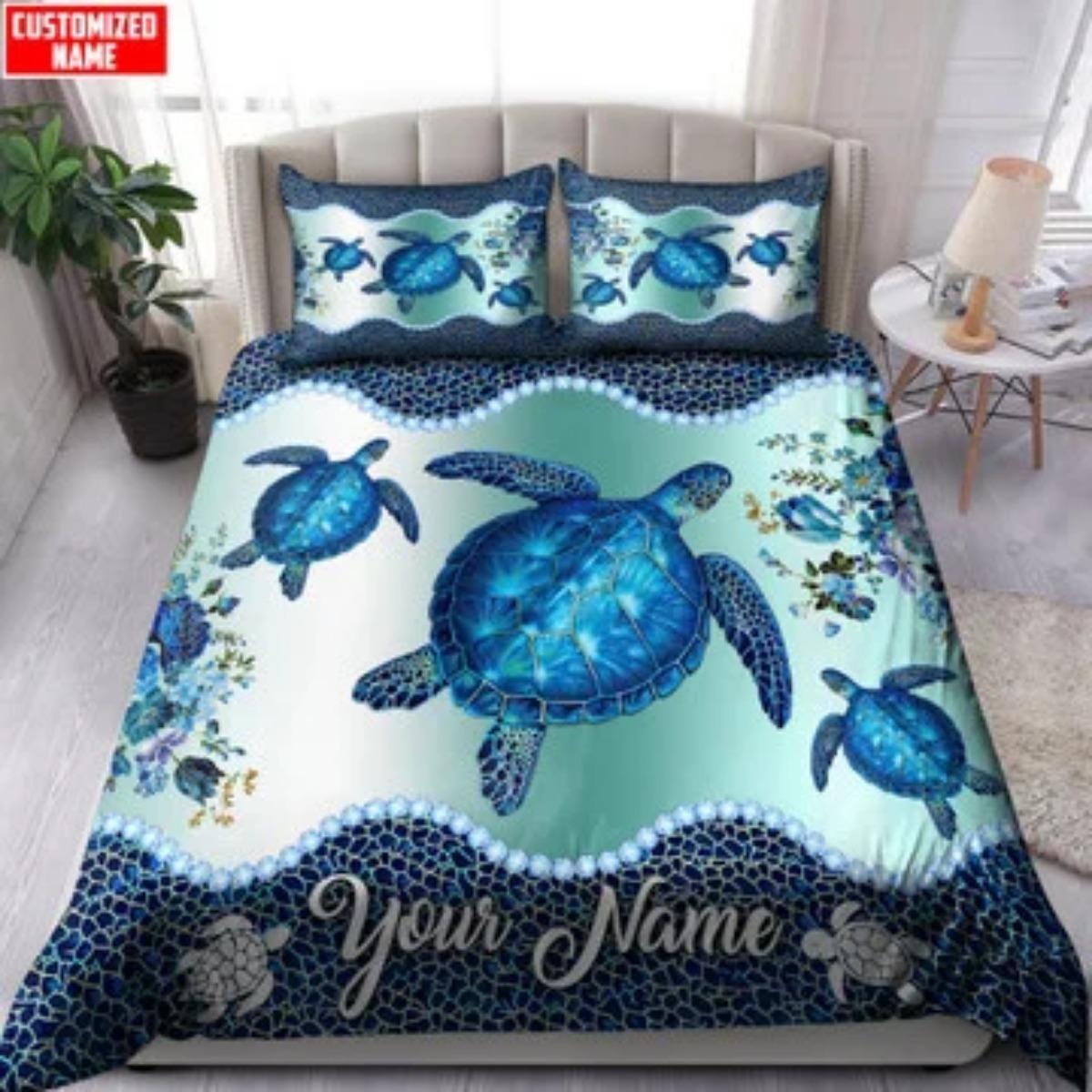 

Черепаха Пара Подводный Коричневый Комплект постельного белья с индивидуальным именем Футболка Tmarc Постельное белье Костюм Домашний текстиль Single 135x200cm