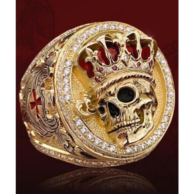 Anel masculino de liga de caveira com coroa de vento e joias de luxo