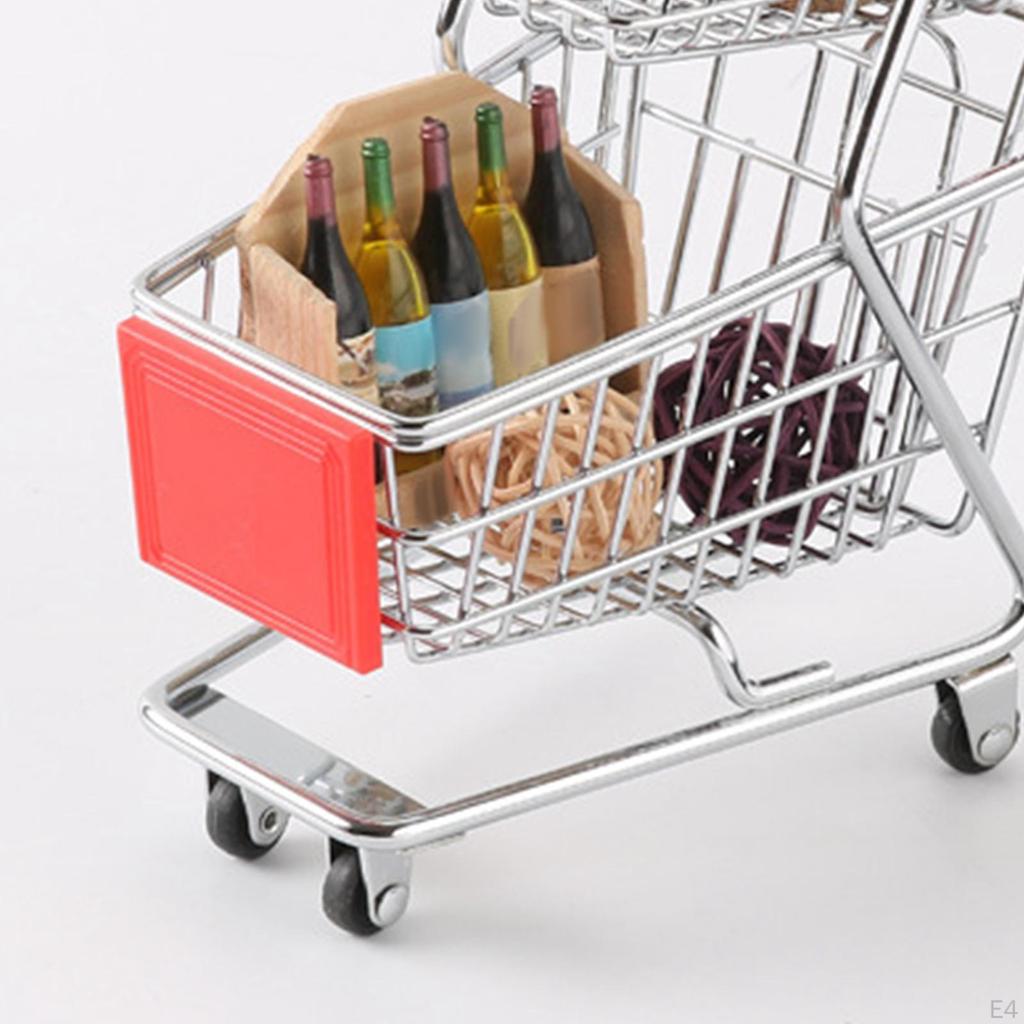 2 Tier Mini Shopping Cart Small Basket Toy Preschool Learning Toys Pretend Grocery