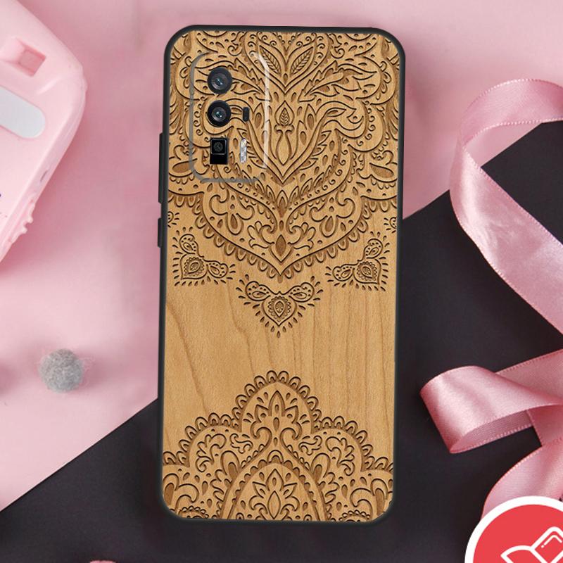 Mandala Floral Wood Case For Xiaomi 14 Ultra Mi 15 Pro 13 11T 12T 13T 14T POCO X7 Pro X3 X5 X6 F5 F6 F7 Cover