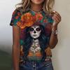 Fashion Women's T-shirt for Girls Summer Short Sleeve Sexy Girls Clothes Day of the Dead Undead Skull Pattern oversized T-shirts