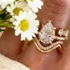 European and American Style Ring Set (three Pieces) Elegant Diamond Ring with Cubic Zirconia Stones Wedding Party Matching Rings