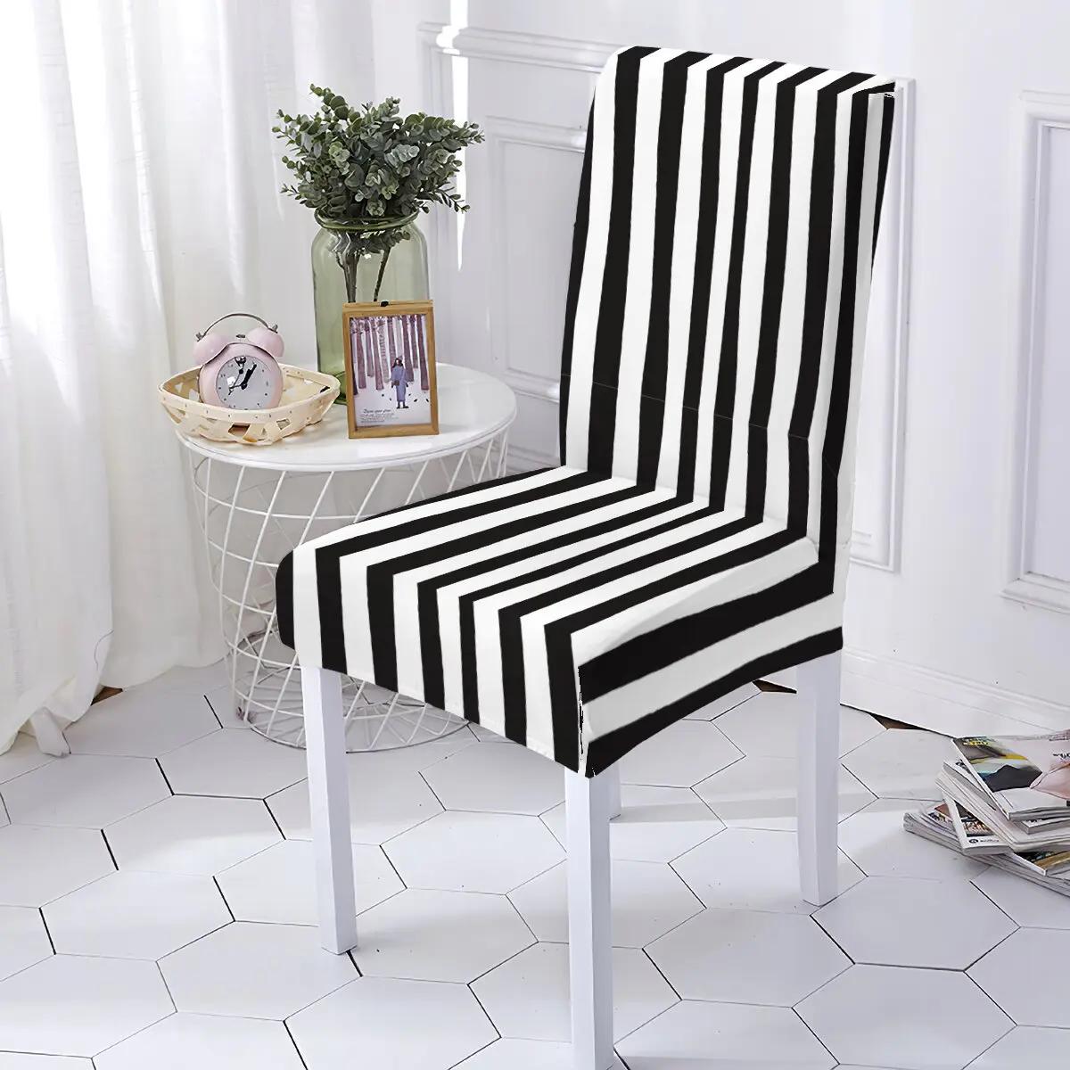 Zwart-wit Geometrische Spandex Stoelhoes Elastische Eetkamer Sliphoes Rekbare Stoelbeschermer Voor Keuken 1PCS