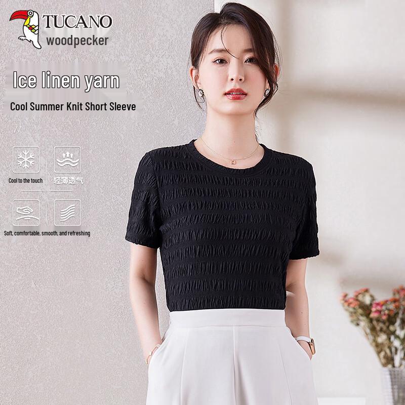 TUCANO Women s Chiffon Round Neck Short Sleeve T-shirt 2XL