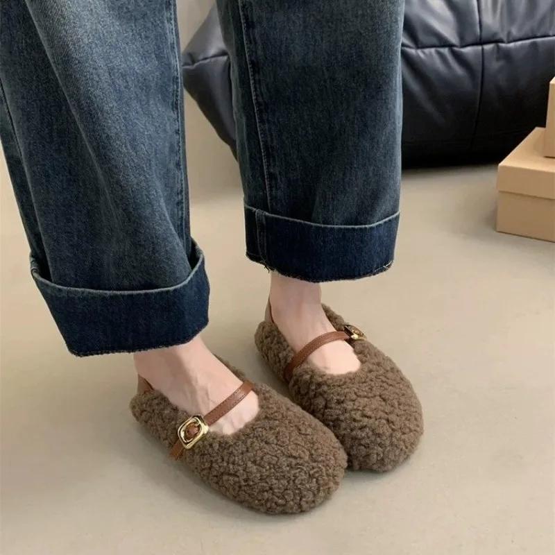 Women's Shoes Winter Fur Fluffy Shoes Plush Warm Cotton Slippers Casual Loafers Comfort Walking Flat Shoes Zapatillas Casa Mujer